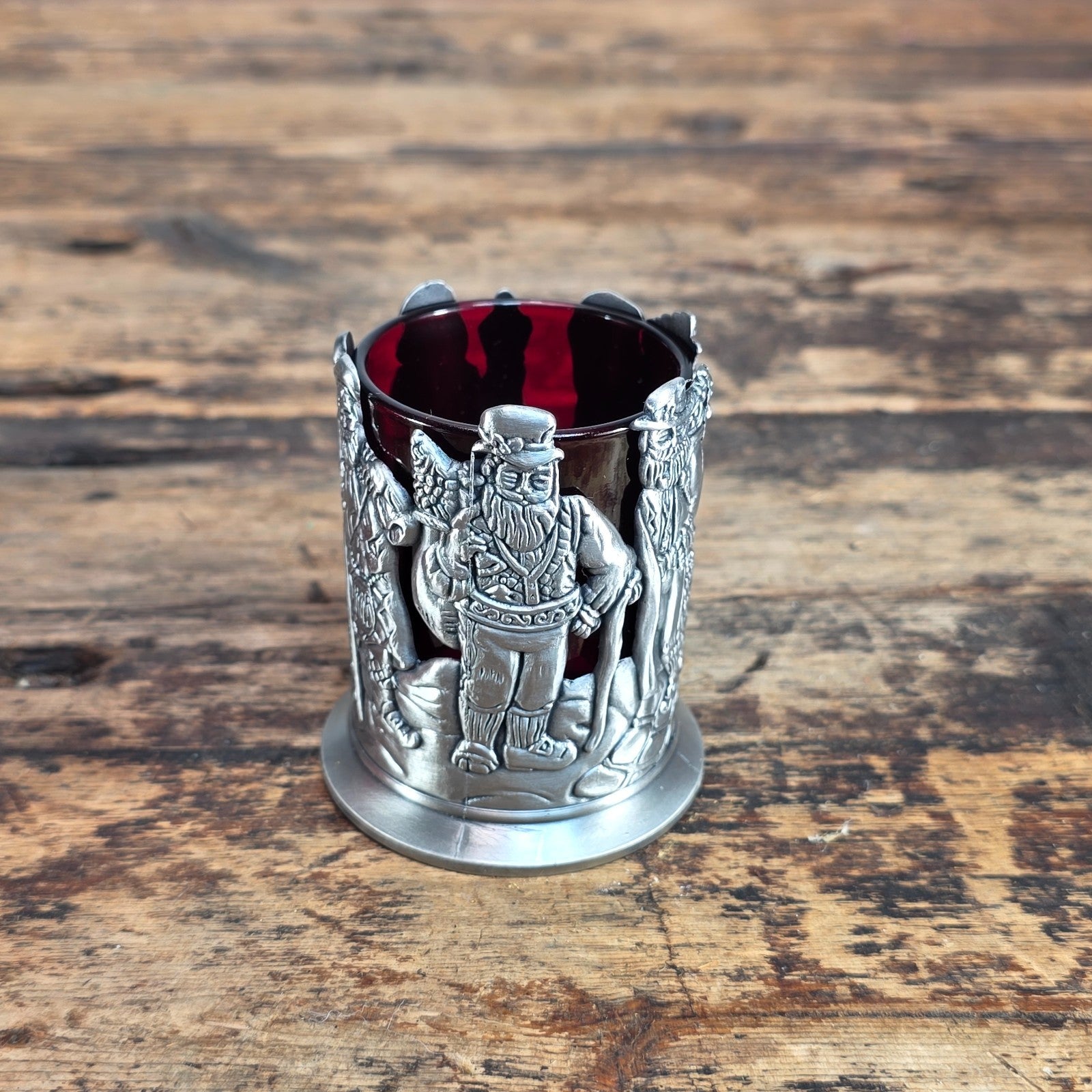 Home for the Holidays Santa Votive Candle Holder Red Glass Insert w/ Box Taiwan