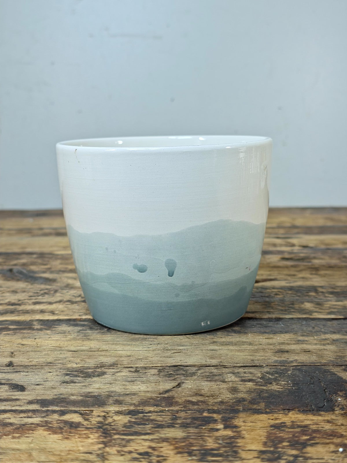 White to Blue Gray Gradient Ceramic Planter 5.25" — Modern Ombre Pot