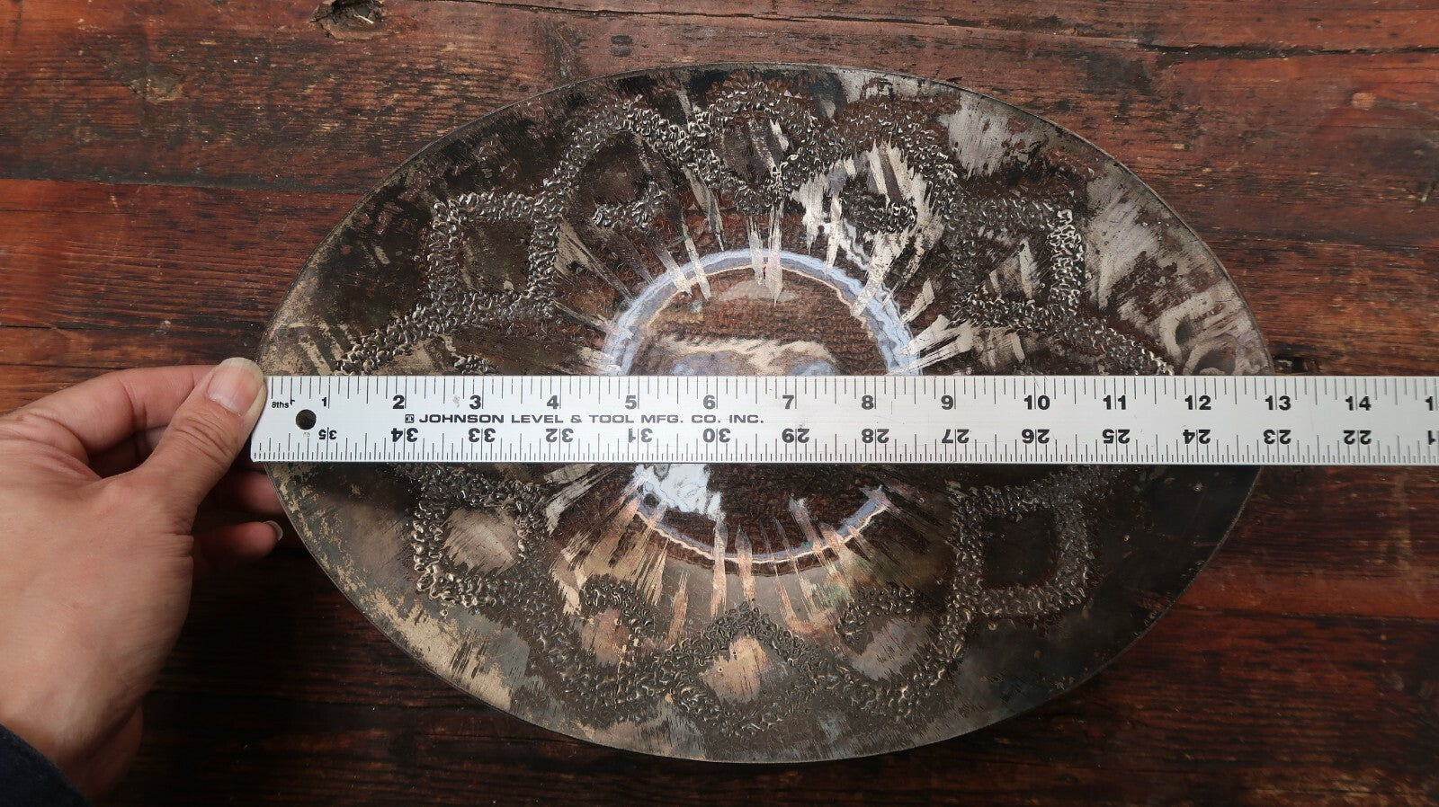 Vintage Textured Glass Oval Plate With Hand Painted Accents 13" x 10"