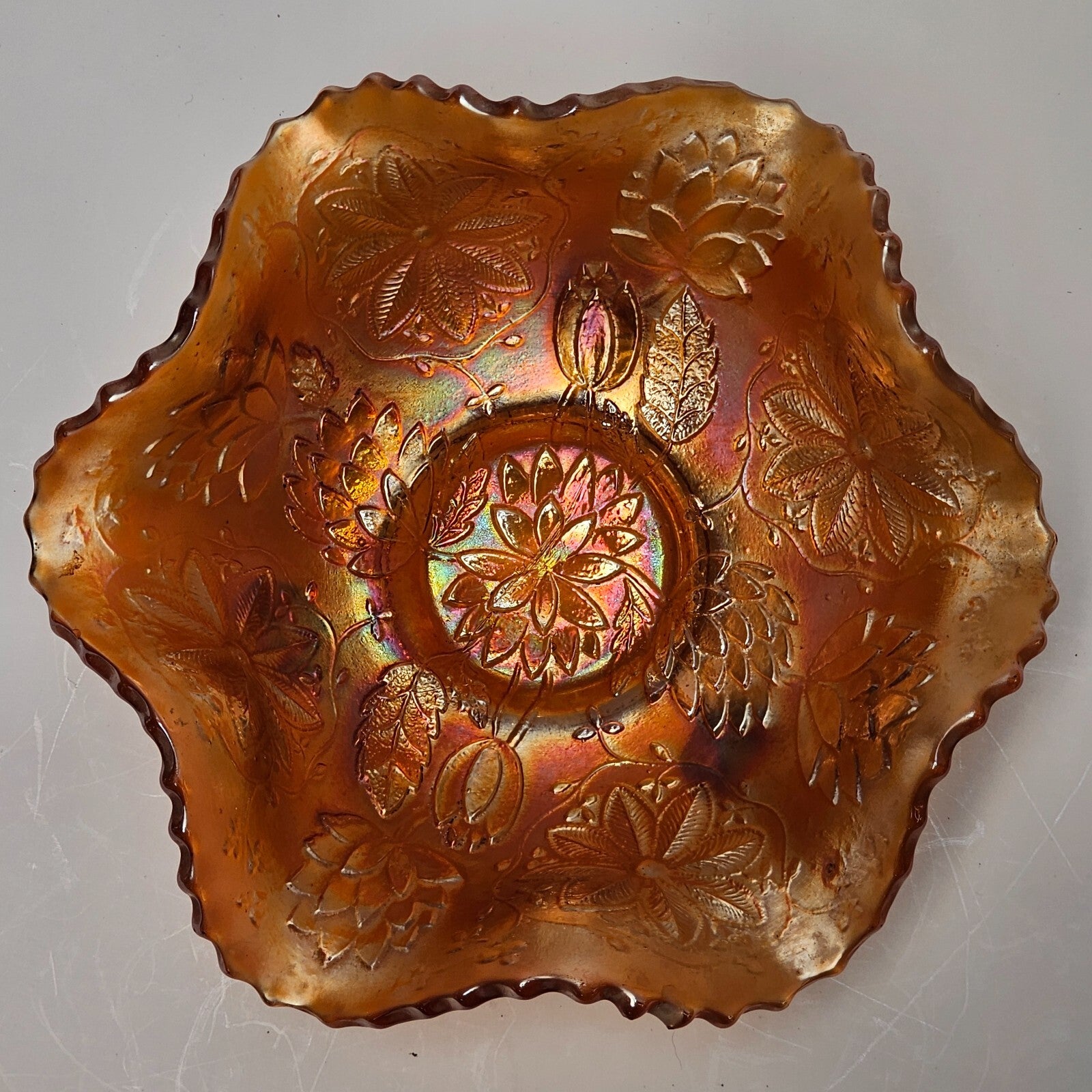 Vintage Carnival Glass Footed Candy / Nut Compote Dish