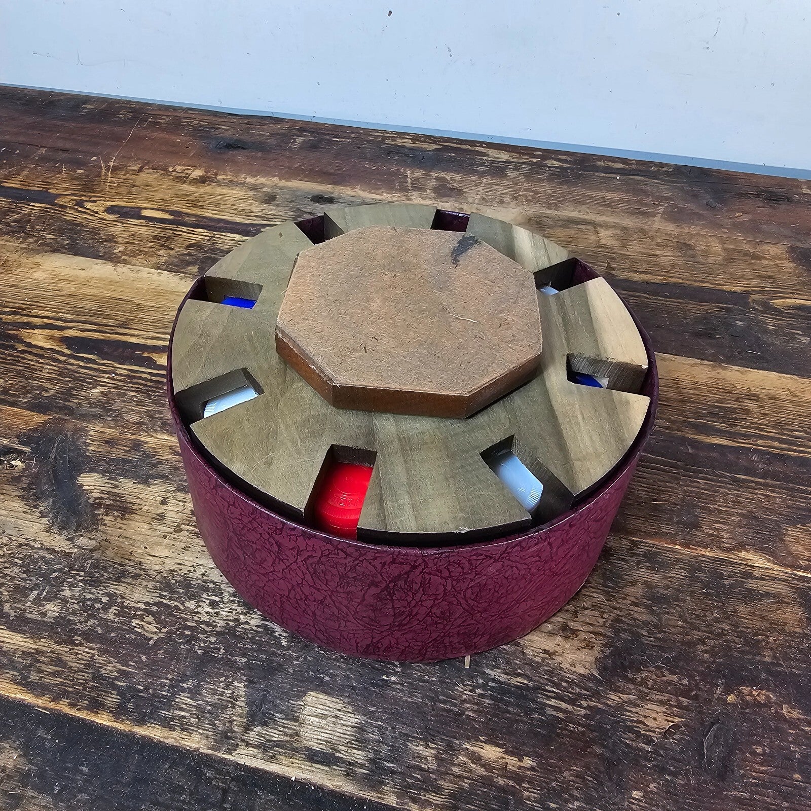 Vintage Revolving Wood Poker Chip Caddy