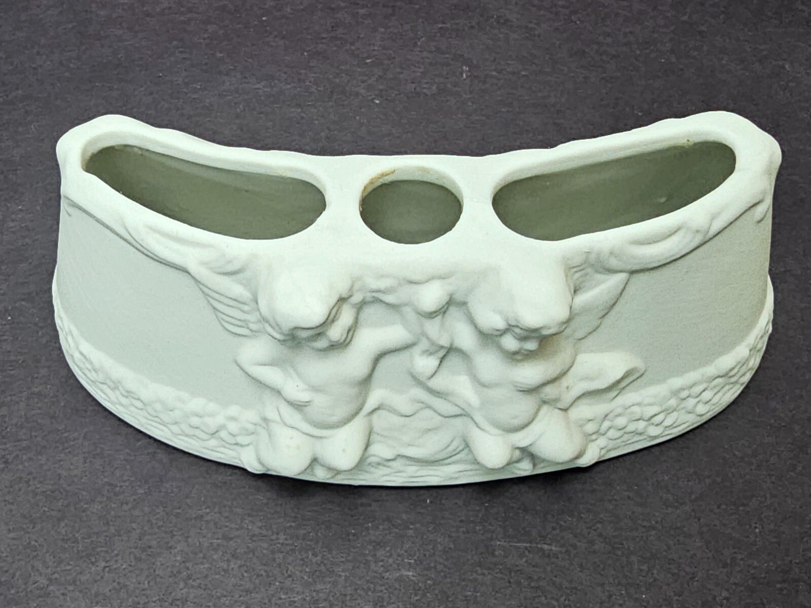 Vintage Dresden White Porcelain Cherub Flower Frog Candle Holder Centerpiece