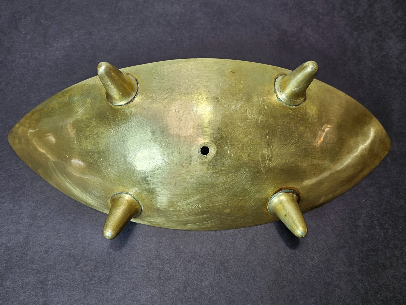 Mid-Century Modern Footed Brass 3 Tier Cake Stand with Wood Handle