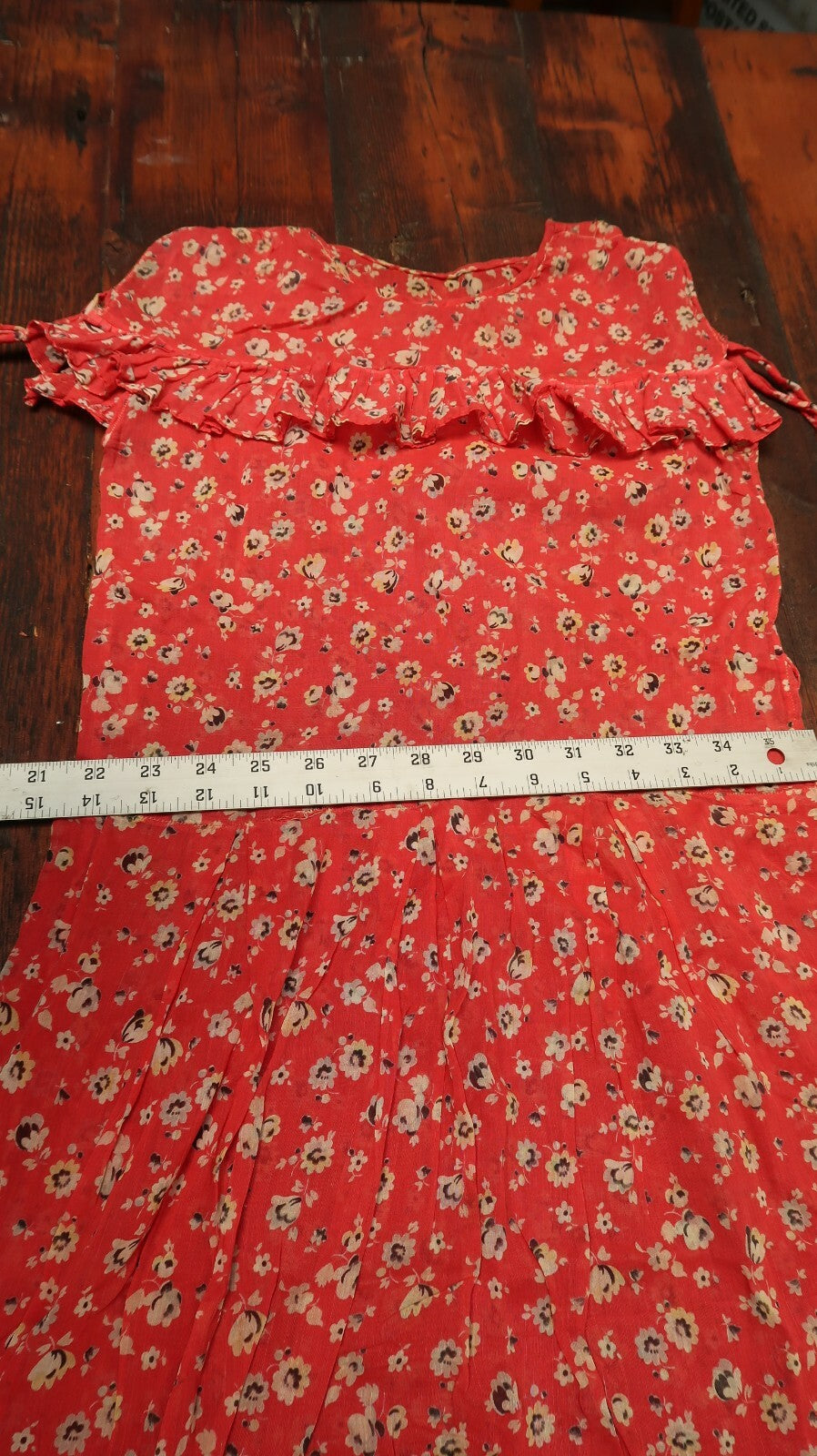 Vintage Flower Printed Red Girls Dress
