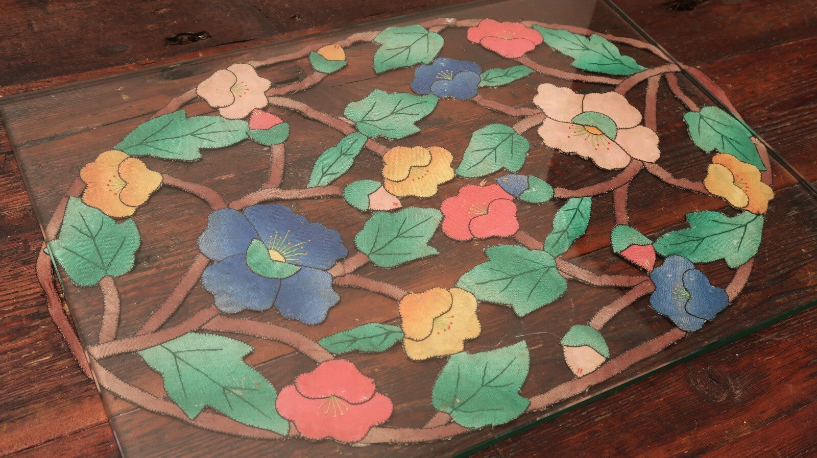 Vintage Flower Embroidery and Appliqué 20" x 14"