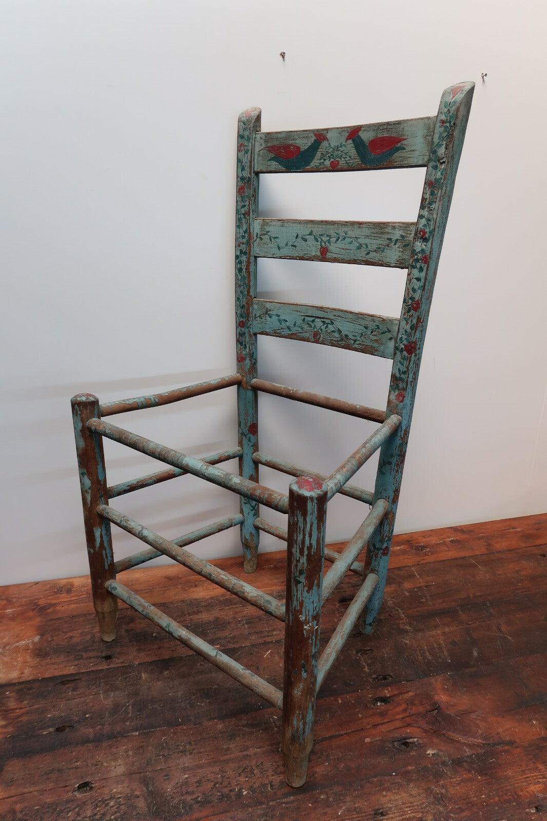 Vintage Ladder Back Dining Wooden Chair Farmhouse Rustic Hand Painted H 34.5"