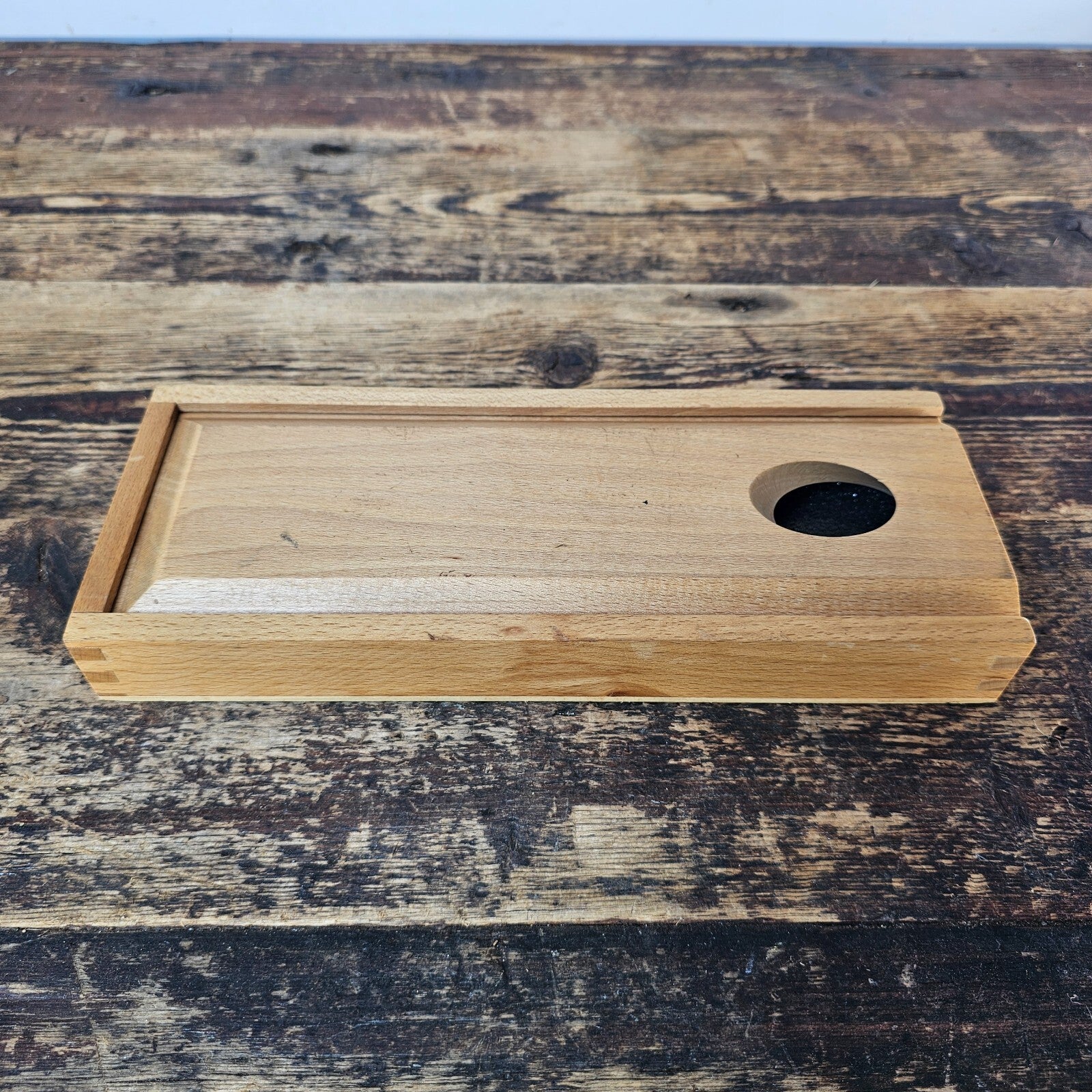 Vintage Wooden Sliding Box / Pencil Case with Magnetic Closure