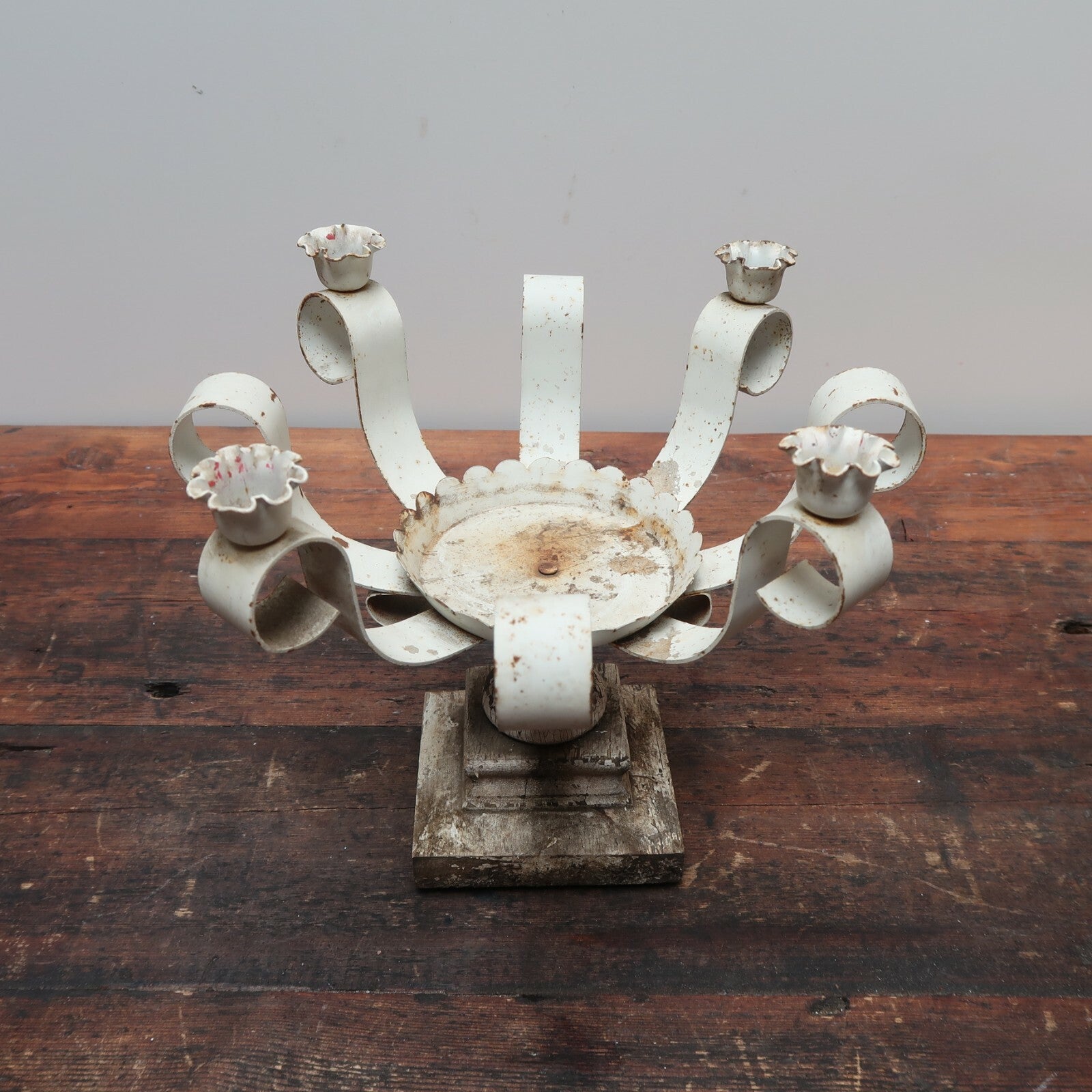 Vintage Candle Holder Planter Shabby Chic White 10" x 10" x H9"