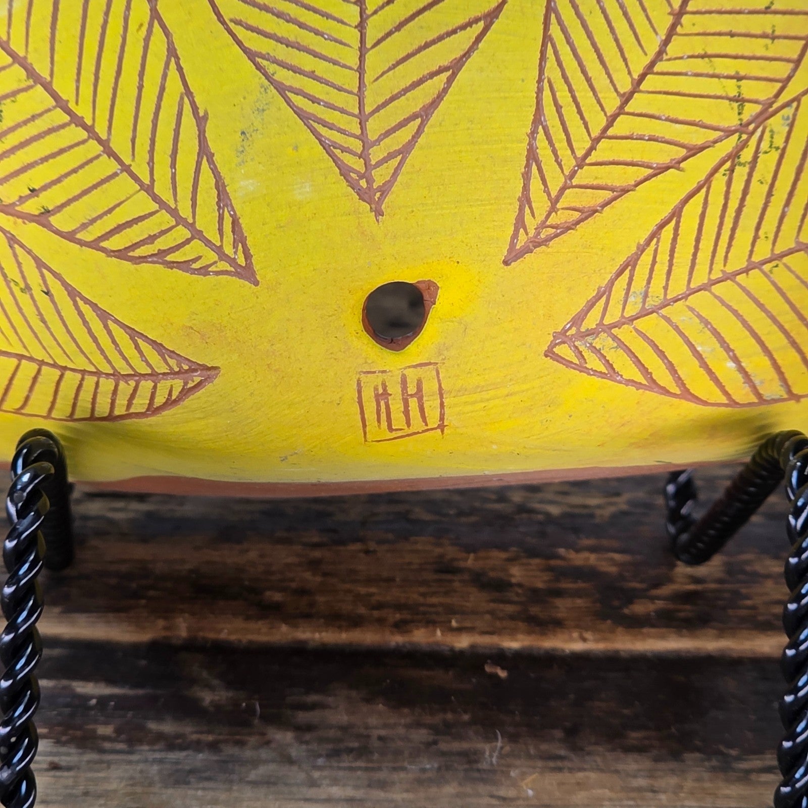 Handmade Terracotta Wall Pocket / Wall Planter (Yellow, Leaf Motif)