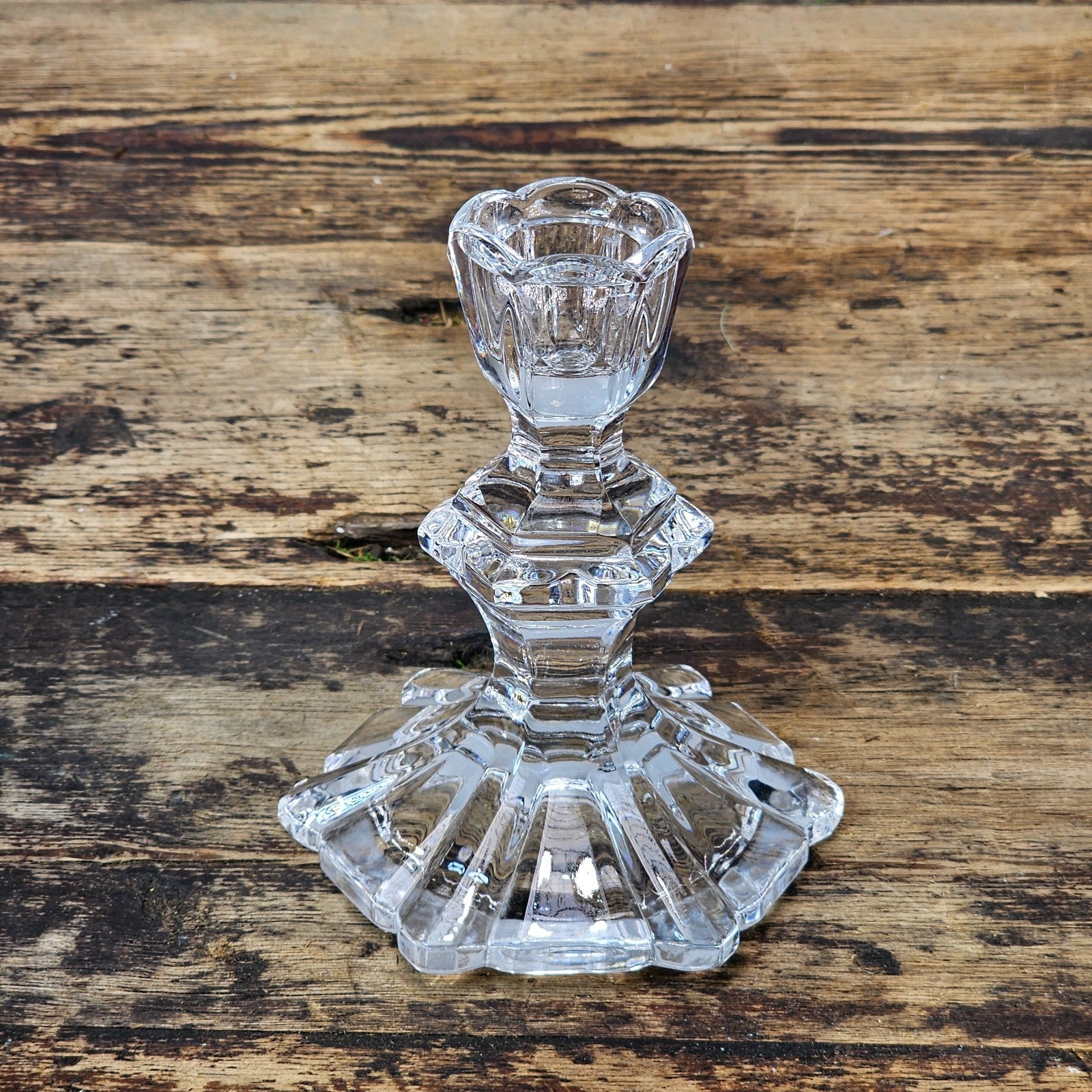 Vintage Geometric Crystal Glass Candlestick Holder