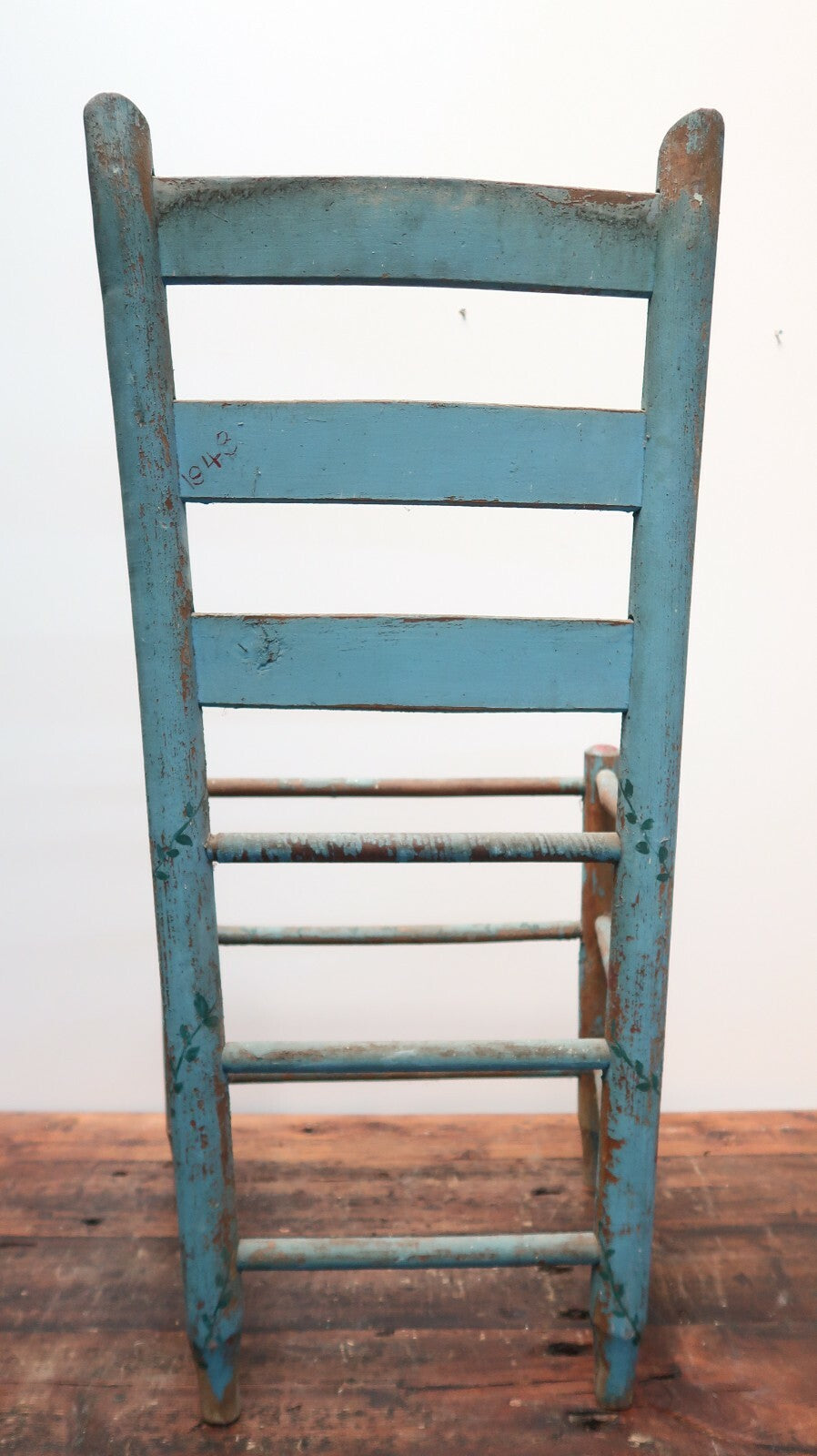 Vintage Ladder Back Dining Wooden Chair Farmhouse Rustic Hand Painted H 34.5"