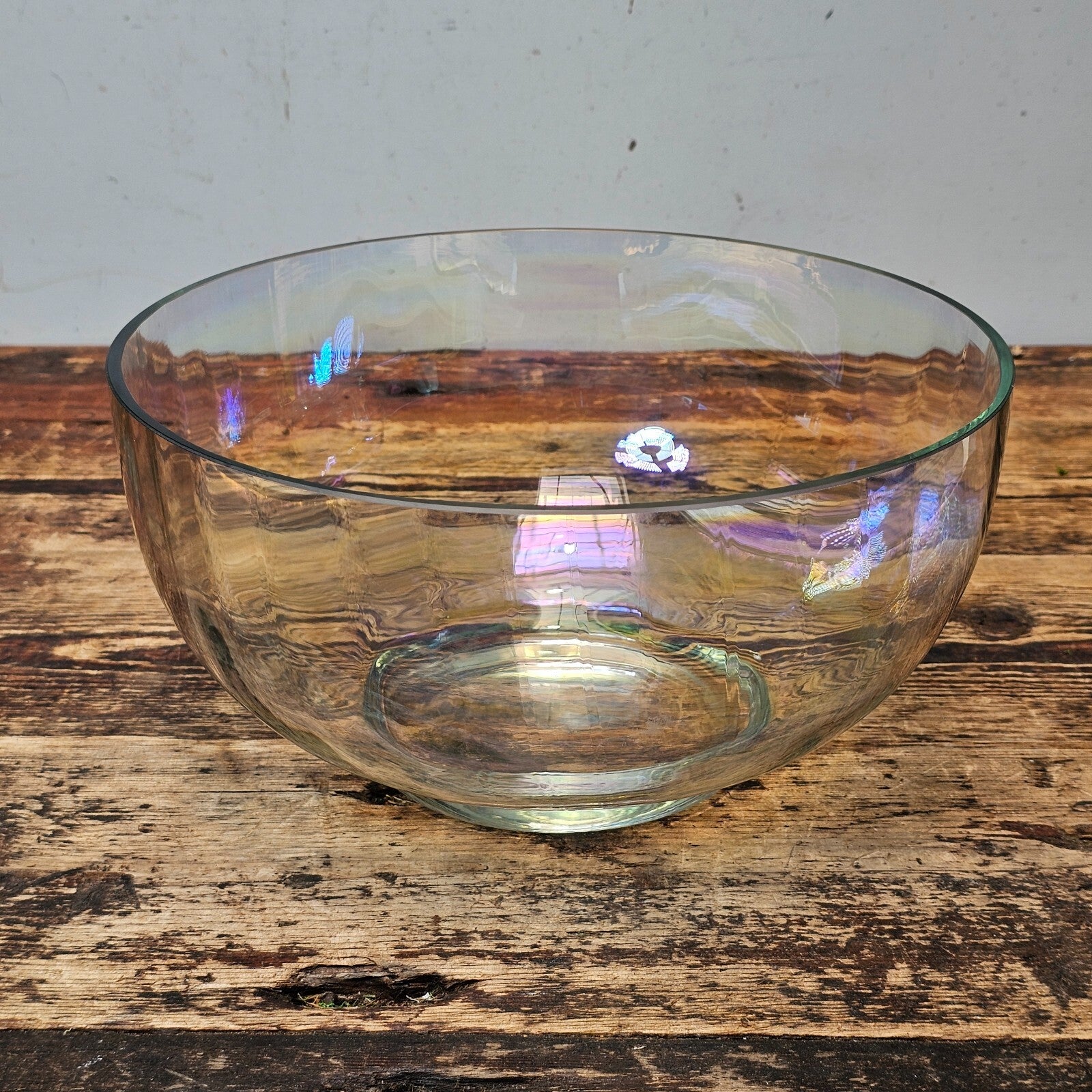 Vintage Iridescent Optic Glass Salad Bowl 10"Diam x 5"H