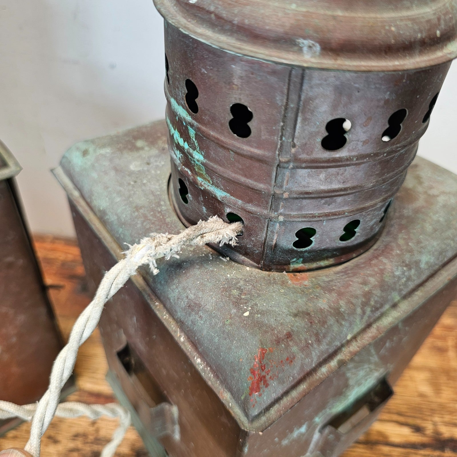 Authentic Vintage USA Copper Marine Lamps - Set of 2 Red/Green Ship Lights