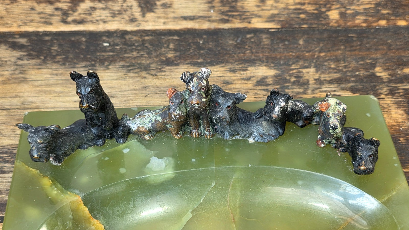 Rare Austrian Cold Painted Bronze Terrier Group on Green Onyx Tray c.1930