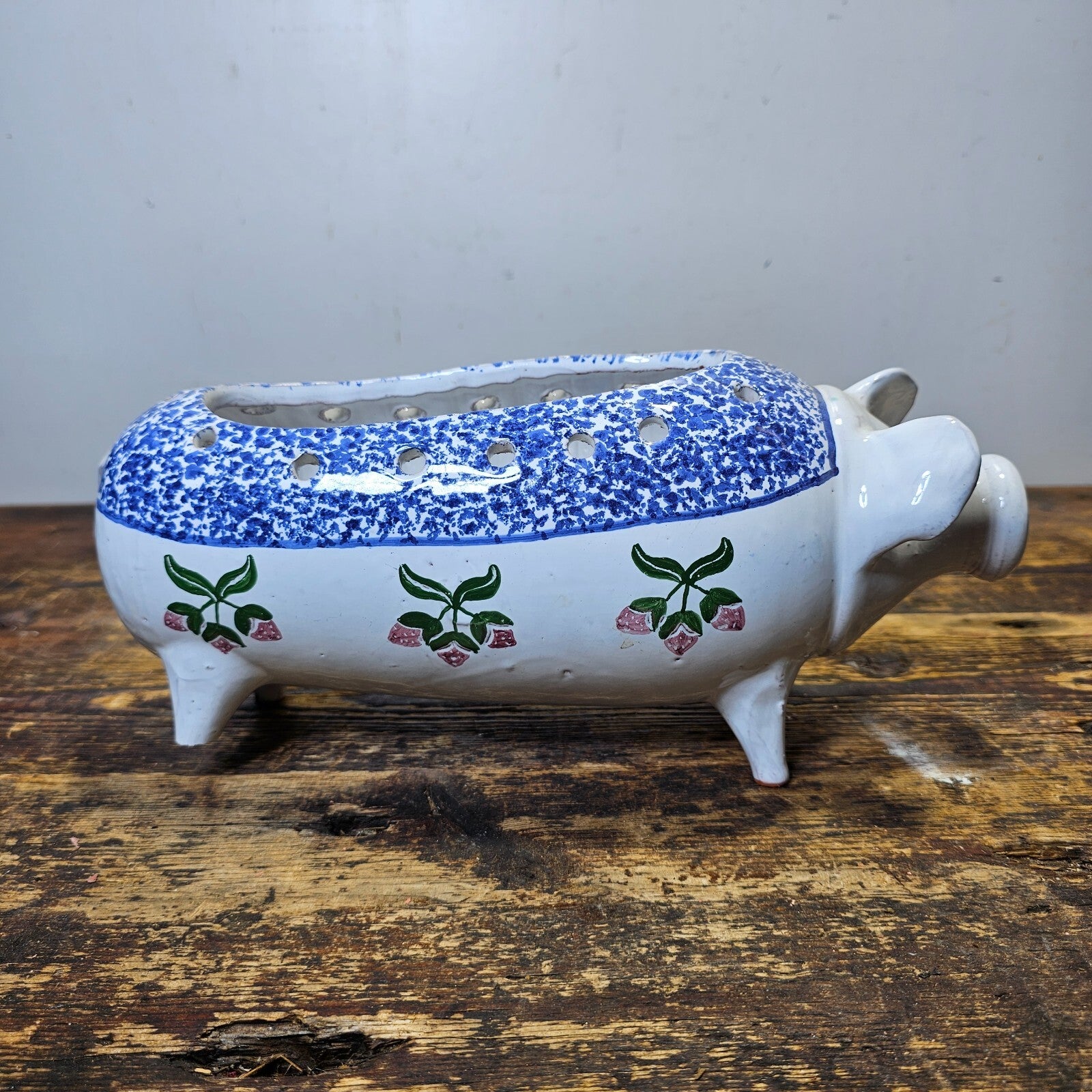 Vintage Hand Painted Pottery Pig Candle Holder (Damaged) 12.5"L x 4.5"W x 5.5"H