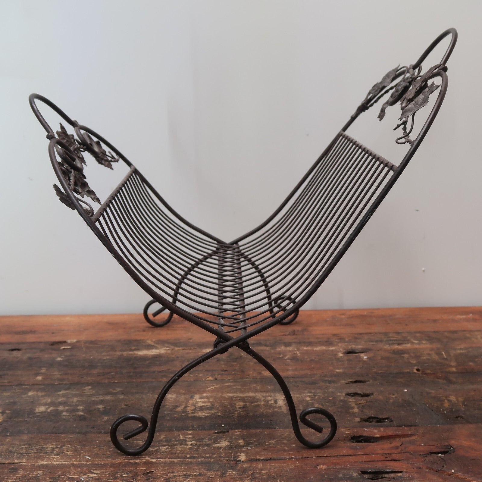 Dark Brown Iron Wire Magazine Rack Grapes H 15.5" x W 16" x D 18.5"