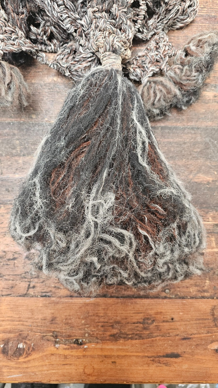 Macrame Wool Yarn Hanging Plant Holder With Ratten Bamboo Planter Boho 68" H