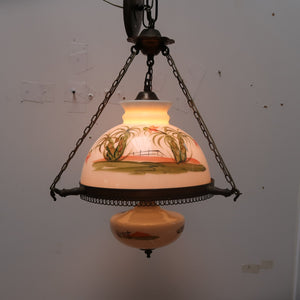 Vintage Hand Painted Shade Pendant Ceiling Fixture