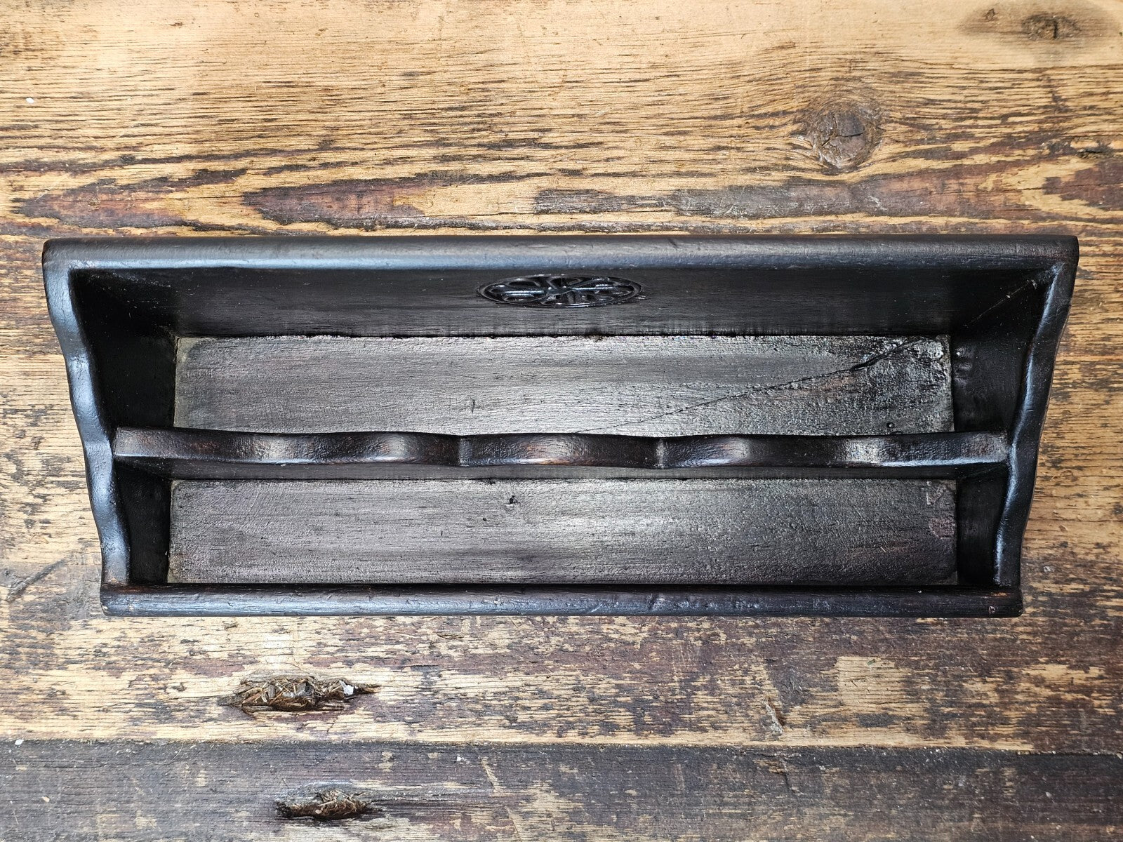 Vintage Wooden Black Painted Desk Organizer /Card Holder