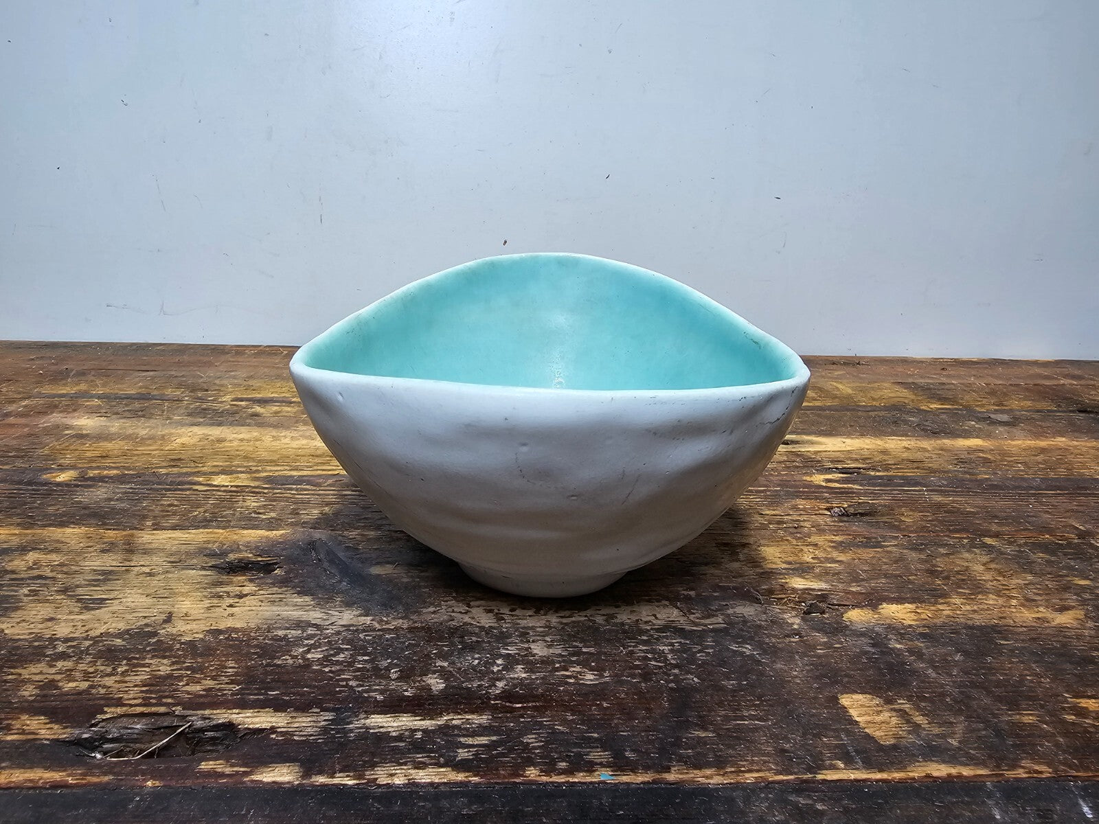 Winfield Pasadena Pottery Oblong Bowl / Planter Turquoise & White