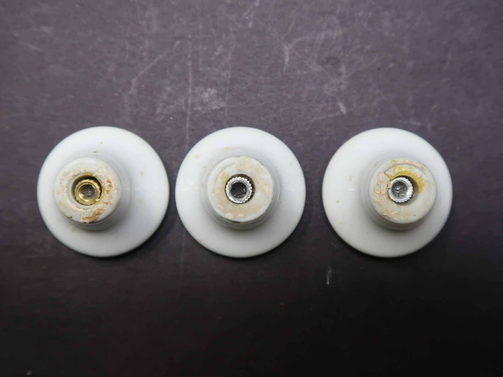 Set of 3 Vintage Round White Porcelain Cabinet Drawer Pulls Rose Japan Made (A)