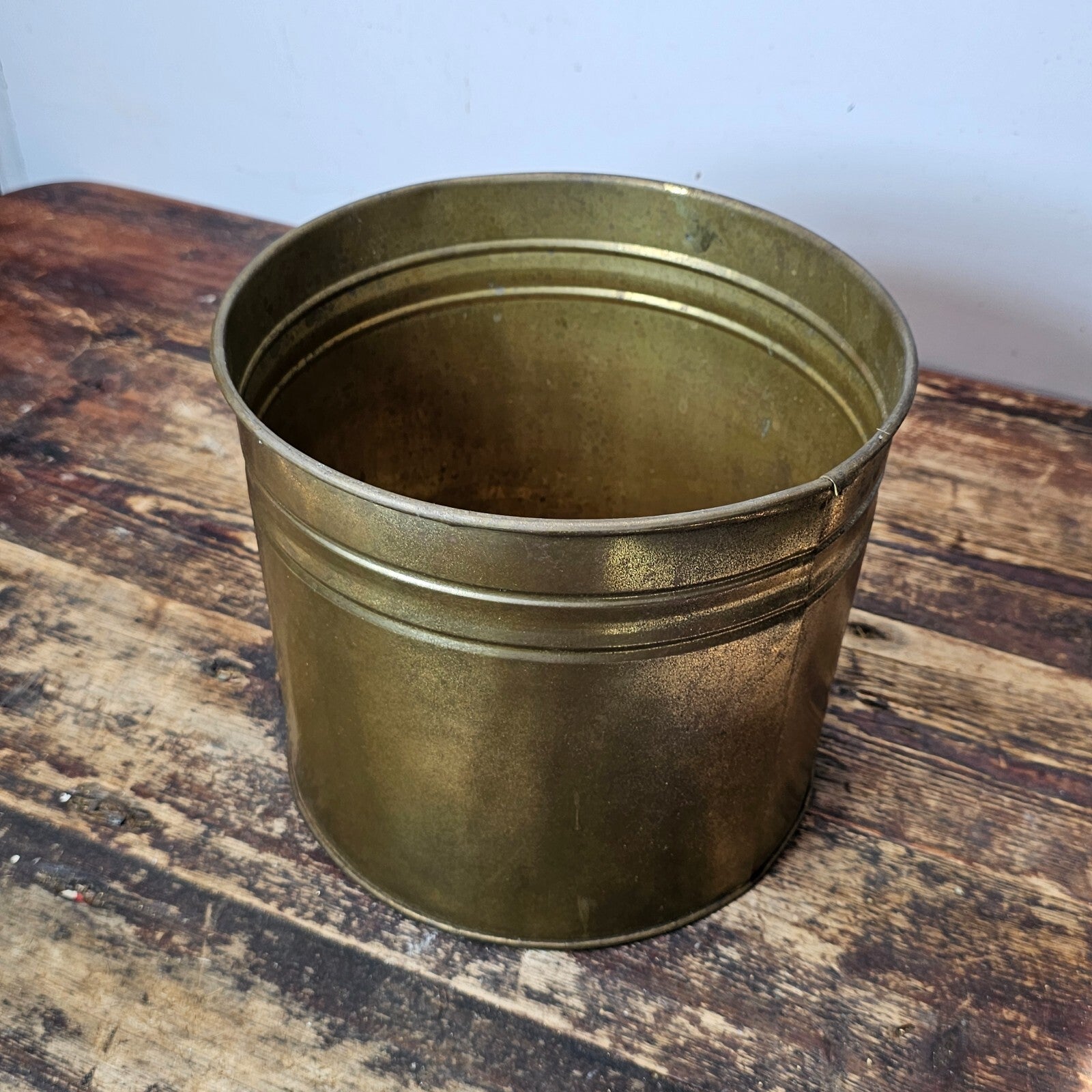 Vintage Brass Container Planter Made In Ireland Patina 9.75"Diam x 8.75"H