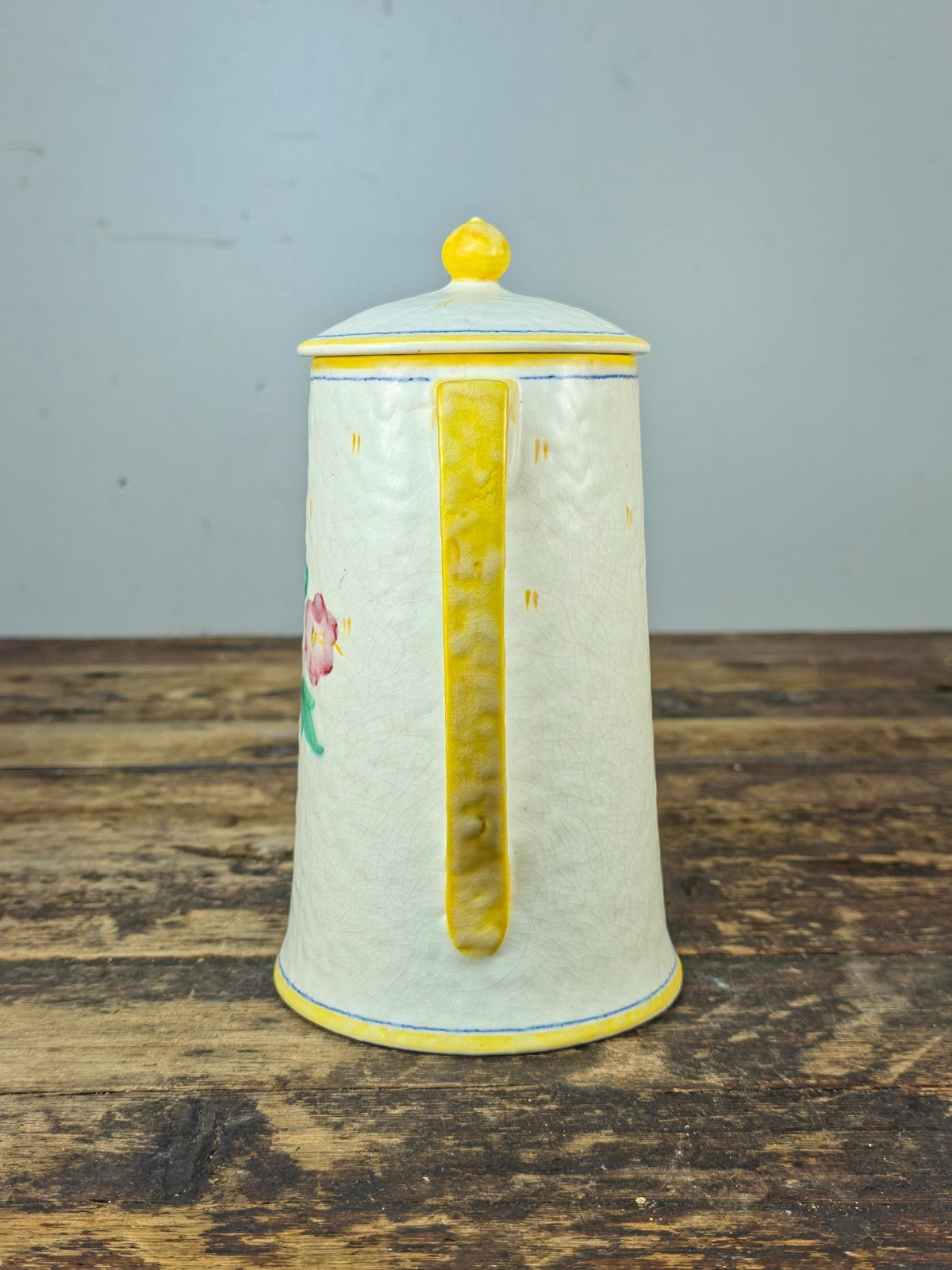 Crown Ducal Snow Glaze Coffee Pot 2lb Hand Painted Floral England Vintage