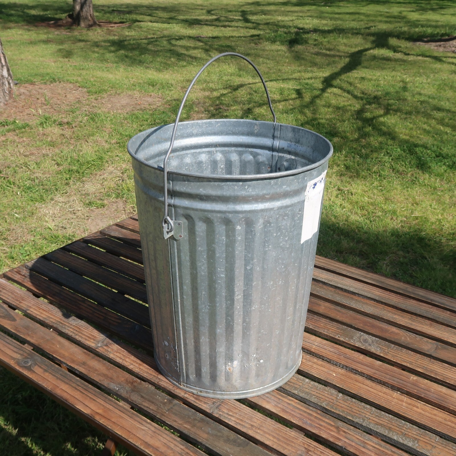 Vintage Metal Outdoor Trash Can with Handle Garden Planter Farmhouse