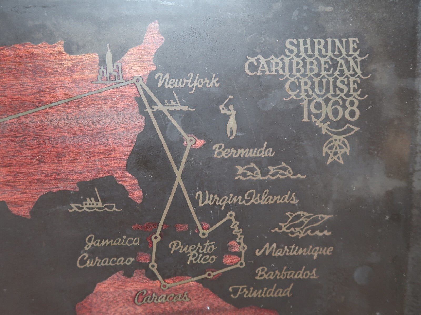 Vintage Couroc of Monterey Tray Shrine Caribbean Cruise 1968 (18" x 12.5")