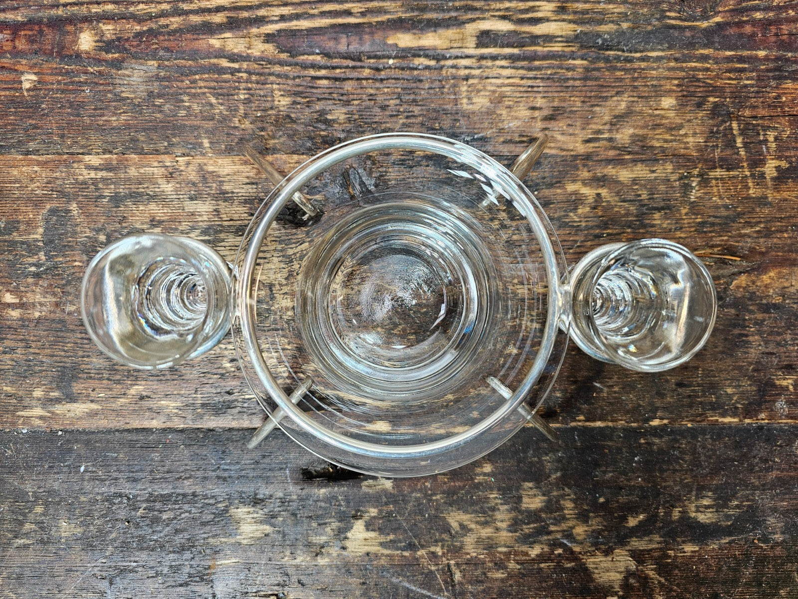Mid Century Modern Anchor Hocking Glass Set Silver Plated Holder Stand