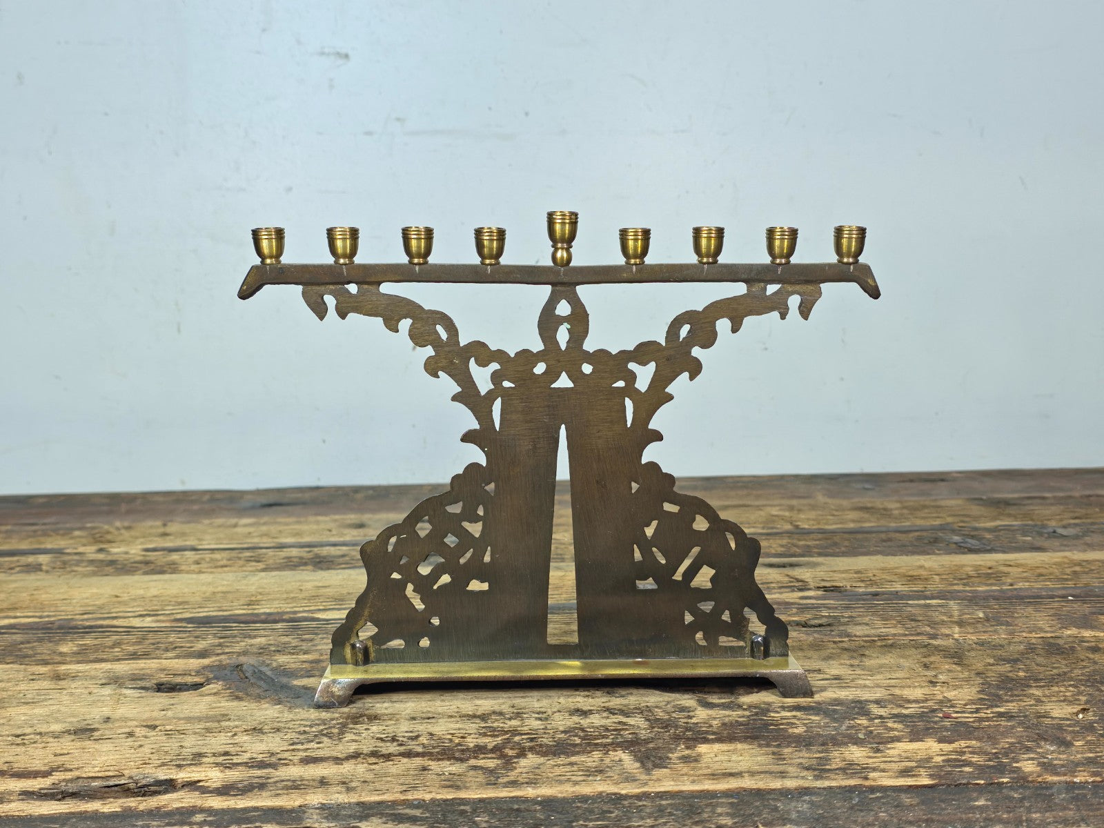 Vintage Brass Hanukkah Menorah – Israel – 12 Tribes Judaica – Mid Century