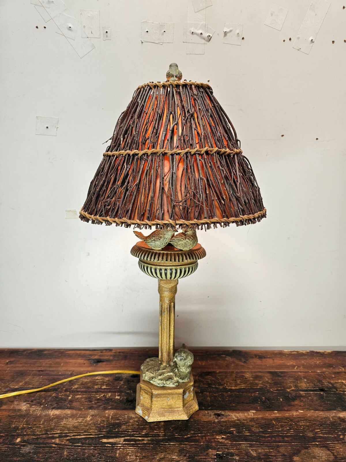 Birds Gathering Tall Lamp With Woven Twig Shade 28.5" H