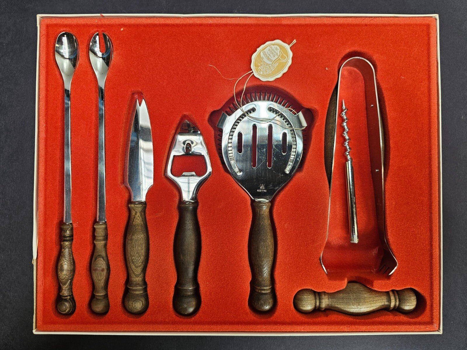 Vintage WMF 7 Piece Bar Set Drink Bottle Opener Spoon Tongs Cork Screw Germany