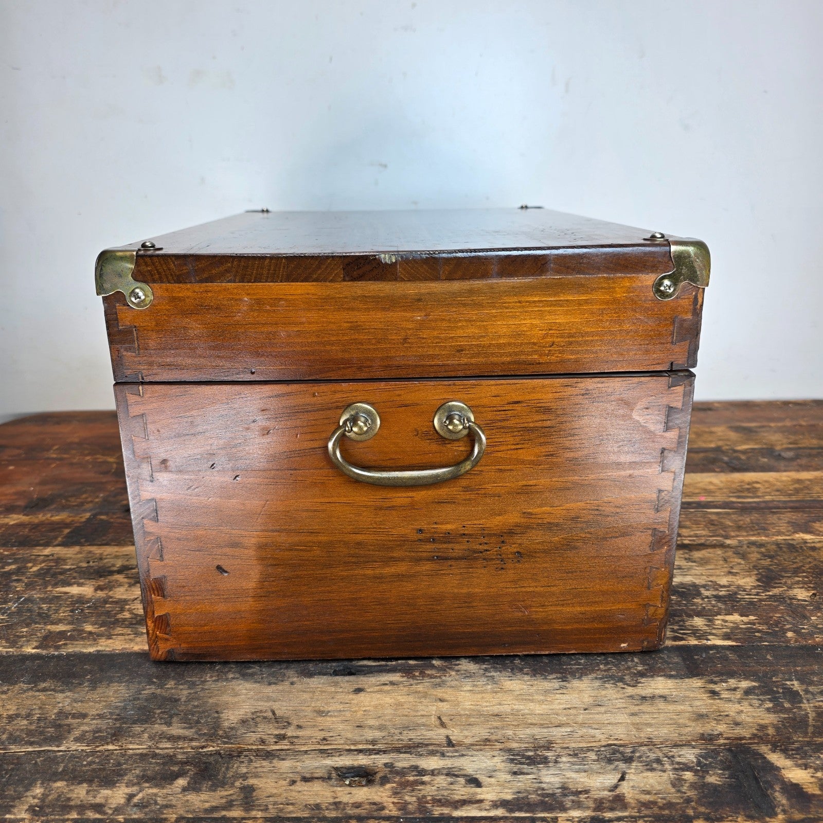Vintage Wooden Storage Trunk with Korean-Style Brass Hardware