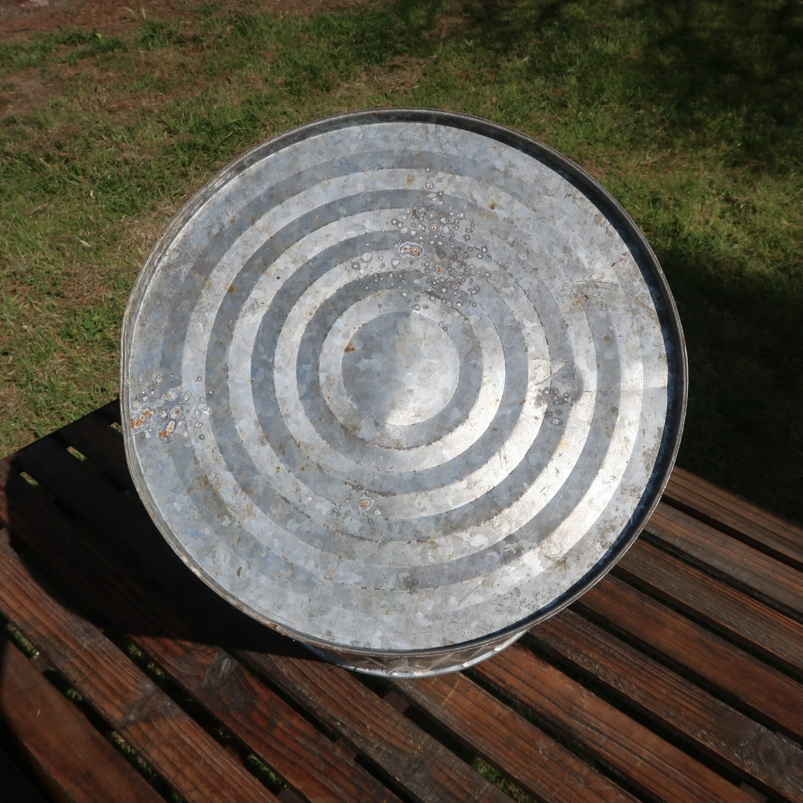 Vintage Metal Outdoor Trash Can with Handle Garden Planter Farmhouse