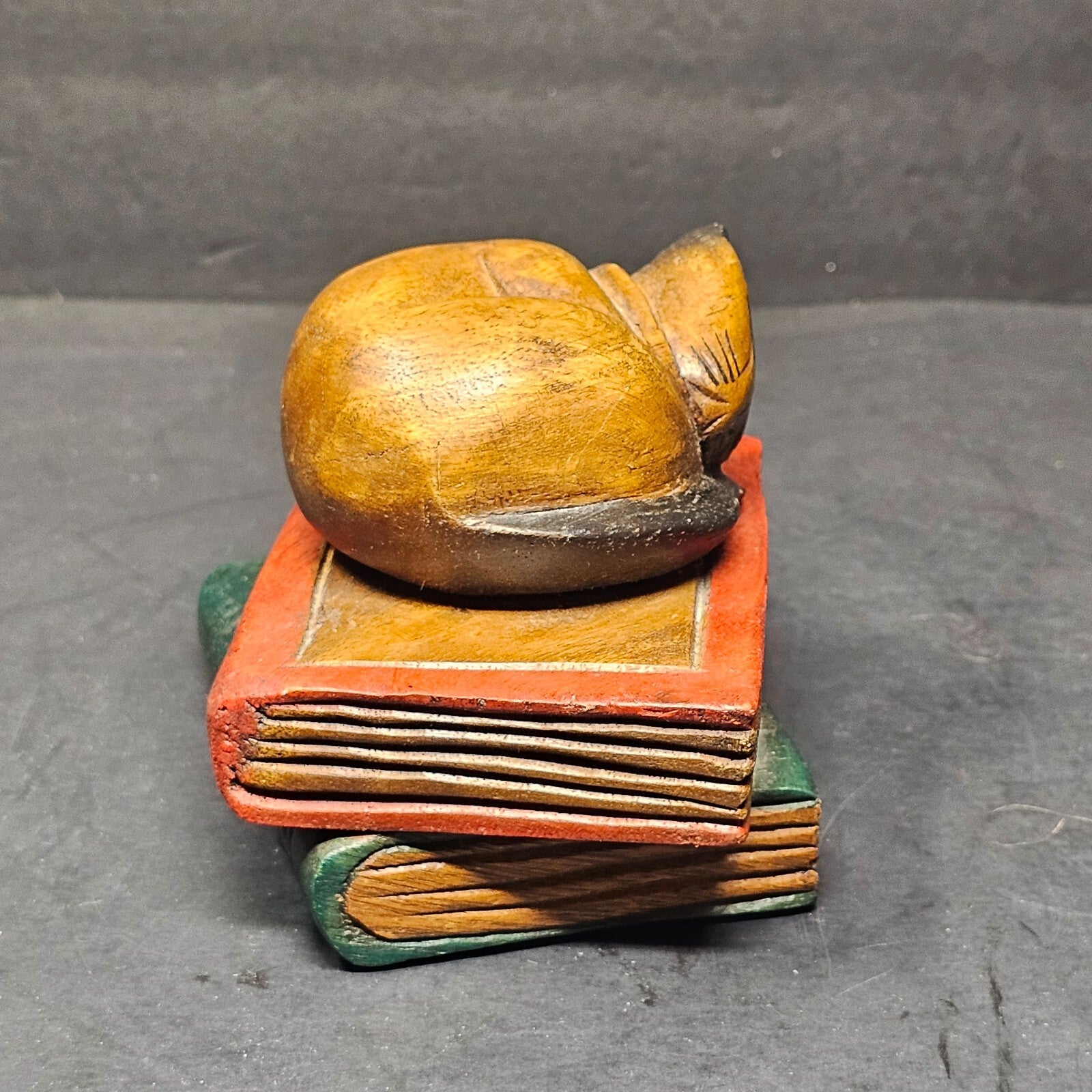 Vintage Mandalay Box Co. Cat Sleeping On Books 5" x 4" x 4"H