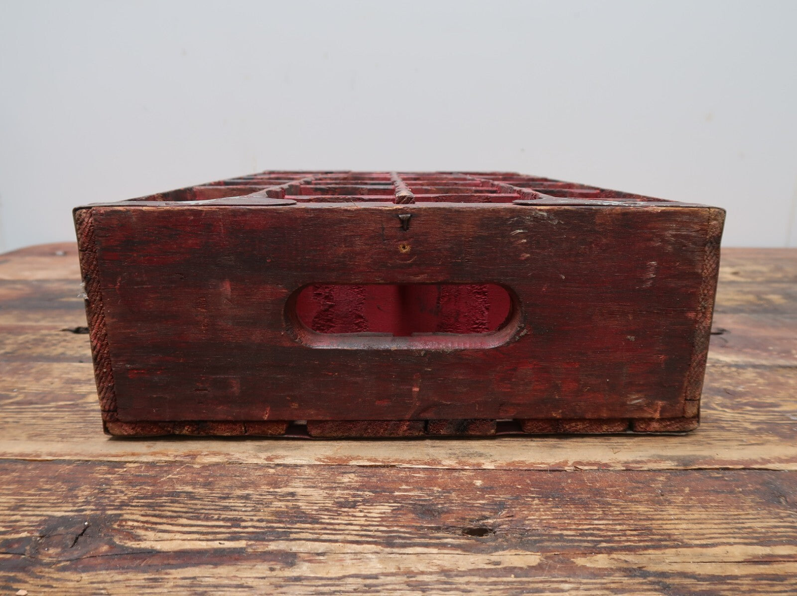 Vintage Pepsi Soda Bottle Wood Crate Box Painted In Wine Red