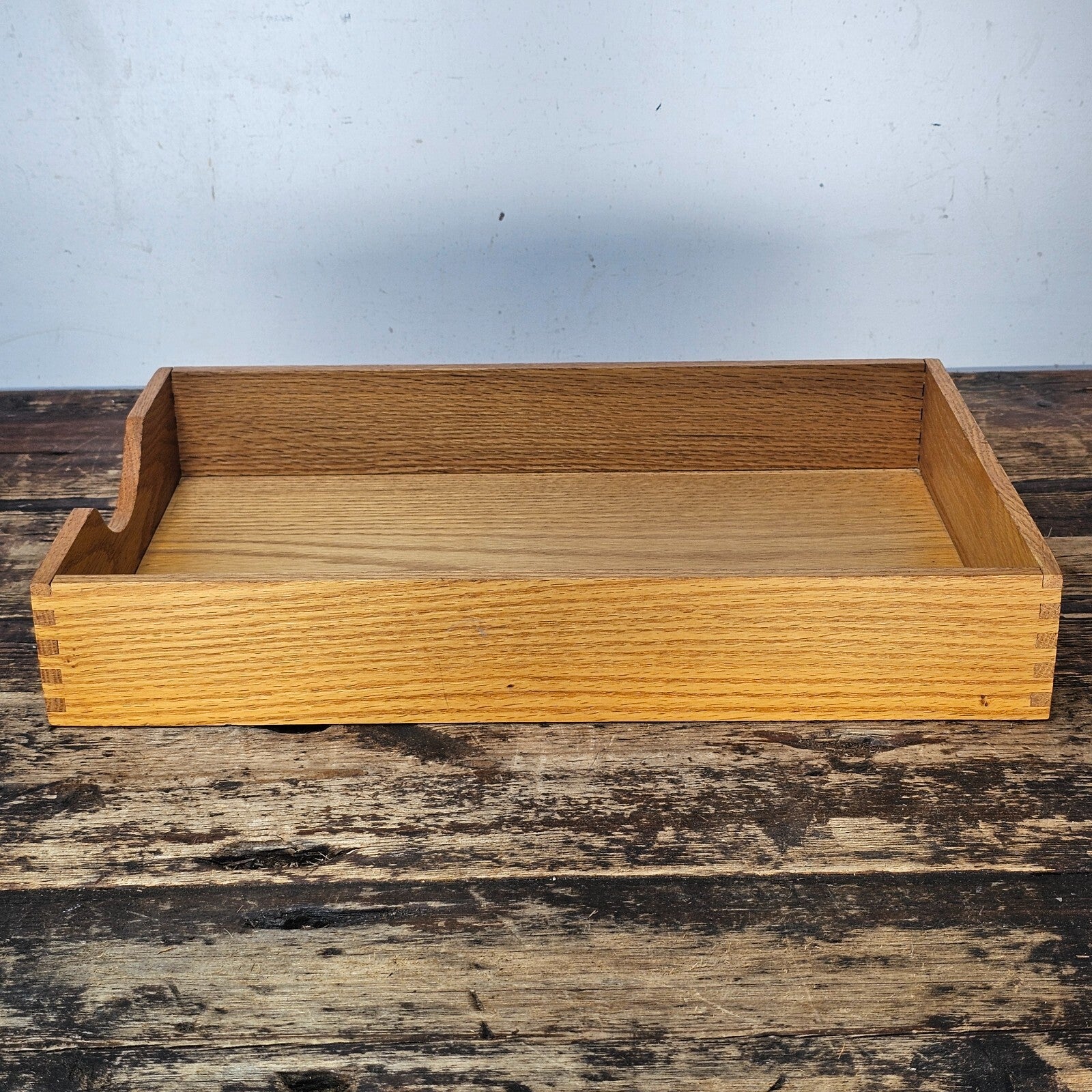 Classic Oak Wood Desk Tray with Dovetail Joinery