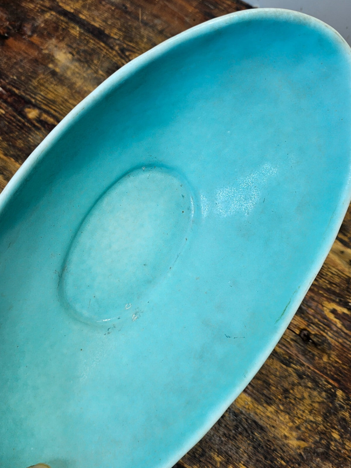Winfield Pasadena Pottery Oblong Bowl / Planter Turquoise & White