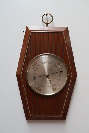 Vintage Wood & Brass Barometer H 20" x W 13" (H 23" with Metal Ring)