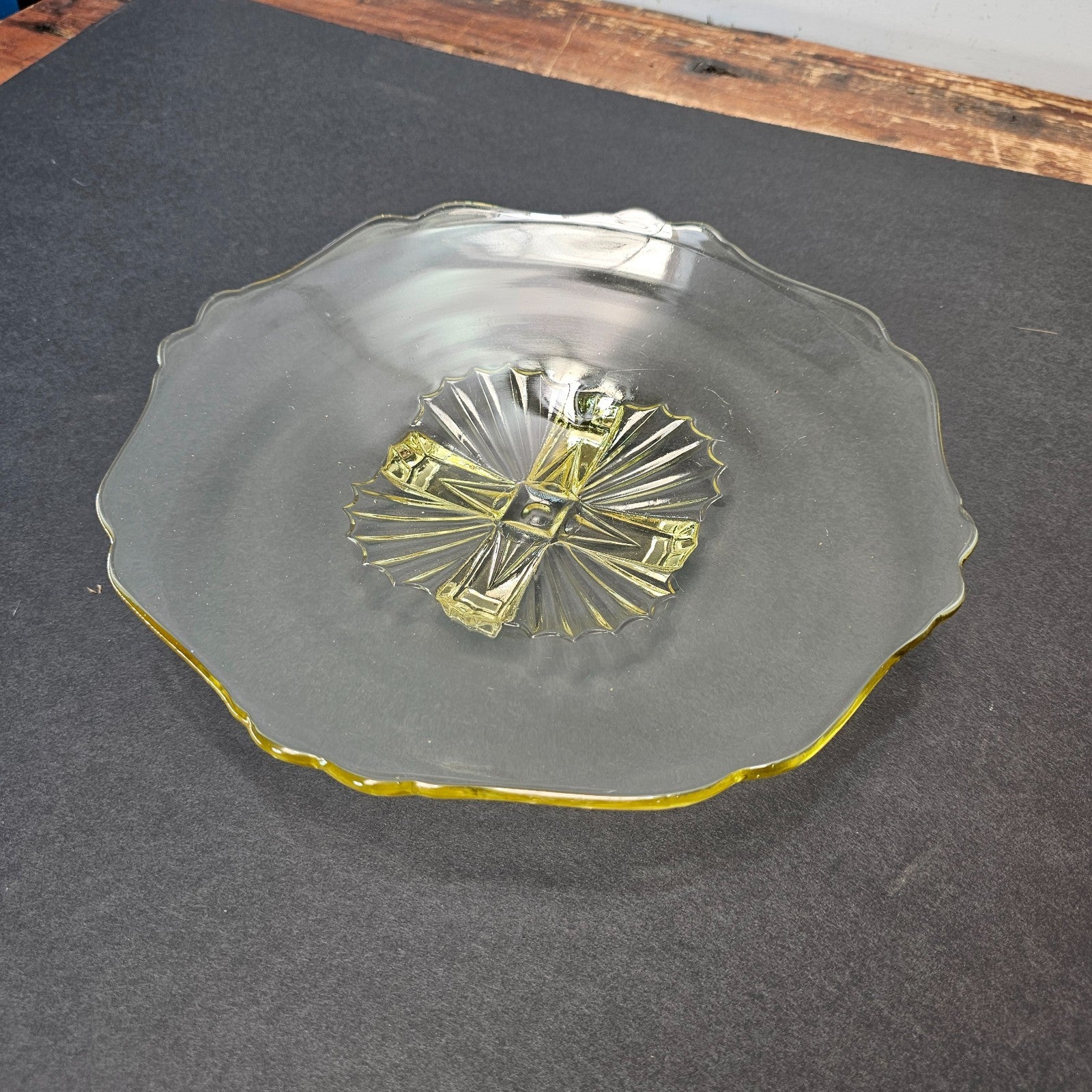 Vintage Lancaster Glass "Cable" Pattern Footed Bowl in Yellow
