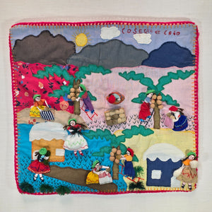 Vintage Peruvian Arpillera Wall Embroidery Textile Art “Cosecha de …” 19"x17"