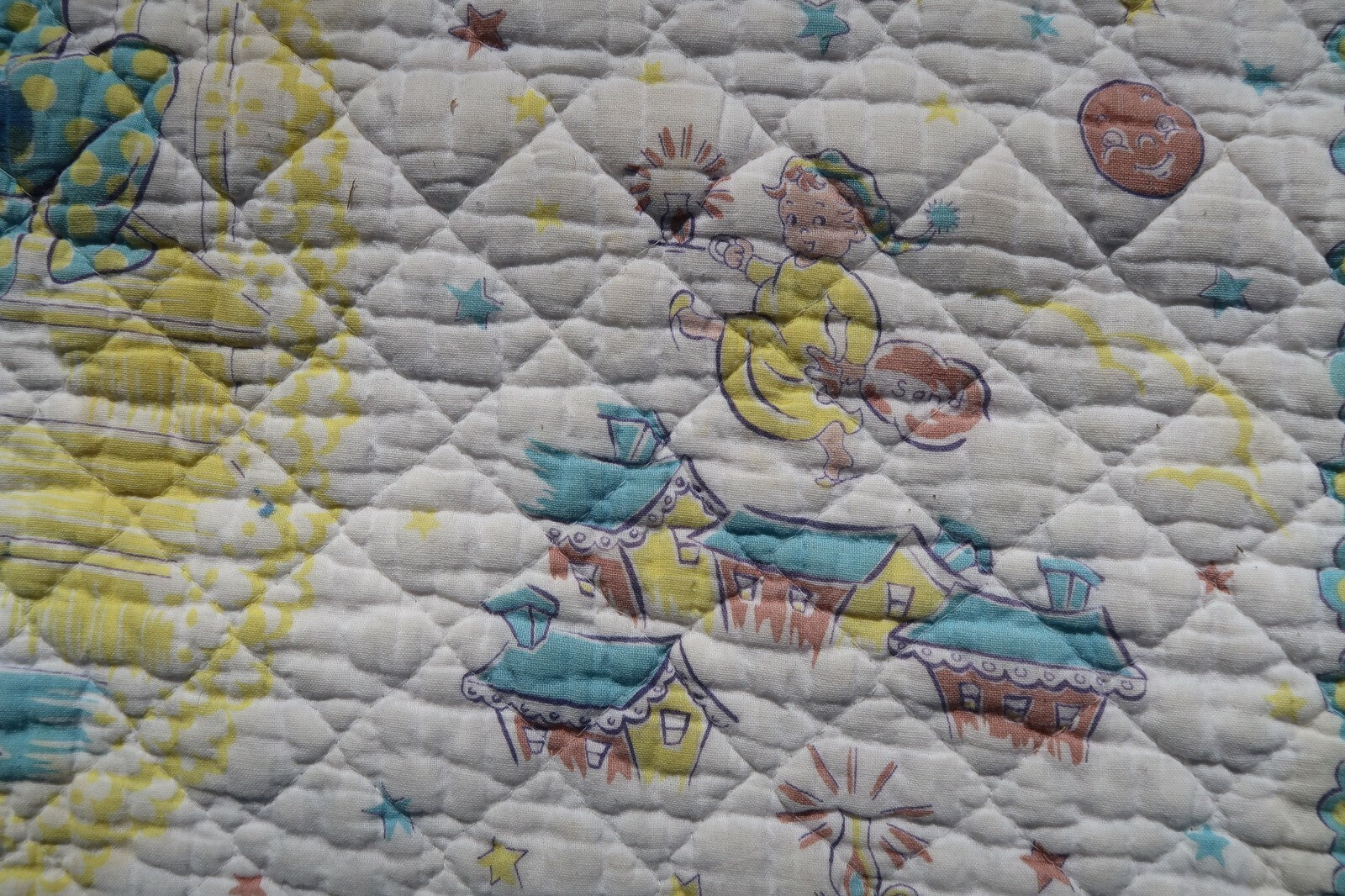 Vintage Quilted Baby Blanket 1950s  Baby's Wonderland 100% Cotton 34" x 46"