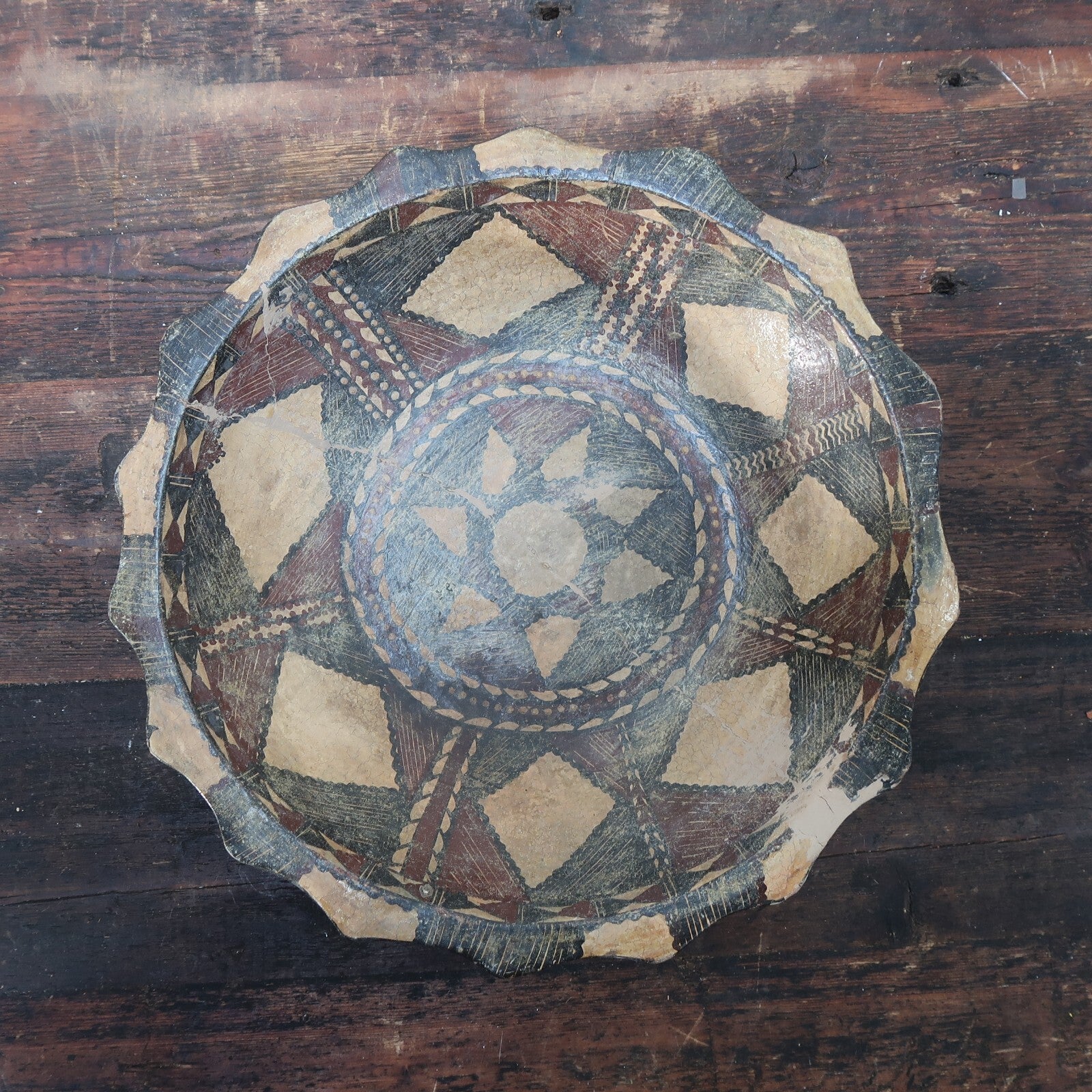 Algeria Dish Amazigh Kabylie Berber Terracotta Zig Zag Edge Platter 14" x 2.5" H