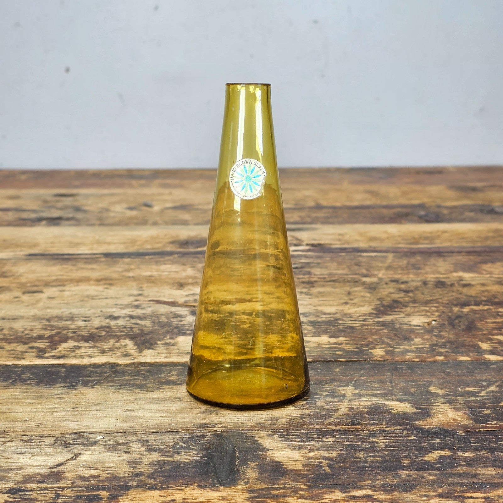 Counterpoint San Francisco Amber Hand Blown Glass Vase Made in Japan 1960s