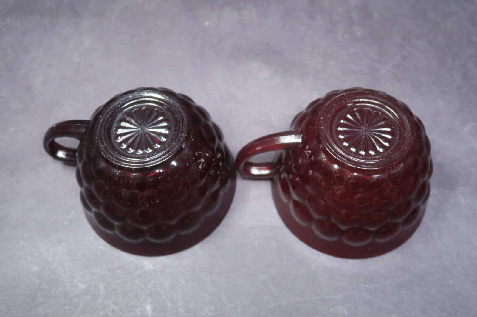 Vintage Anchor Hocking Royal Ruby Red 4 Piece Bubble Set Cups and Saucers