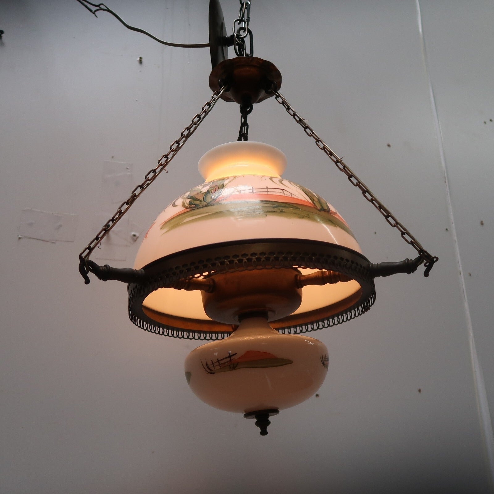 Vintage Hand Painted Shade Pendant Ceiling Fixture