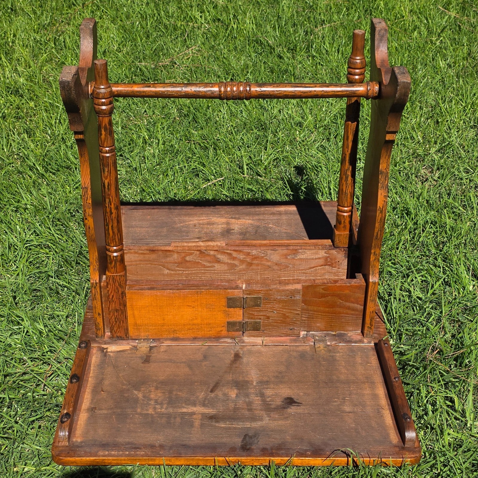 Arts & Crafts / Mission Style Drop Leaf Table Solid Pine & Oak Hand Carved c1930