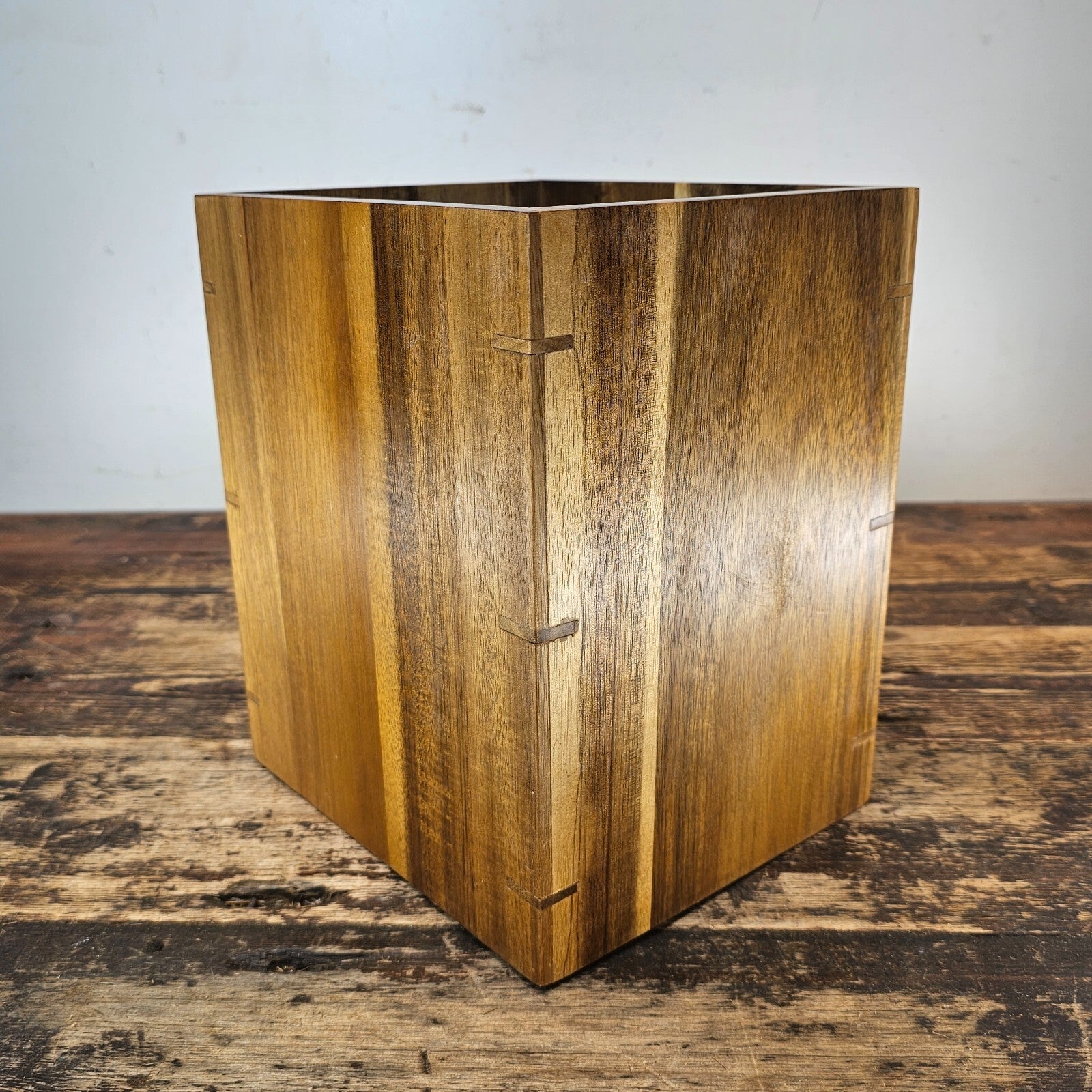 Medium Acacia Wood Wastebasket - Storage Container 8.5"L × 7.25"W × 10"H