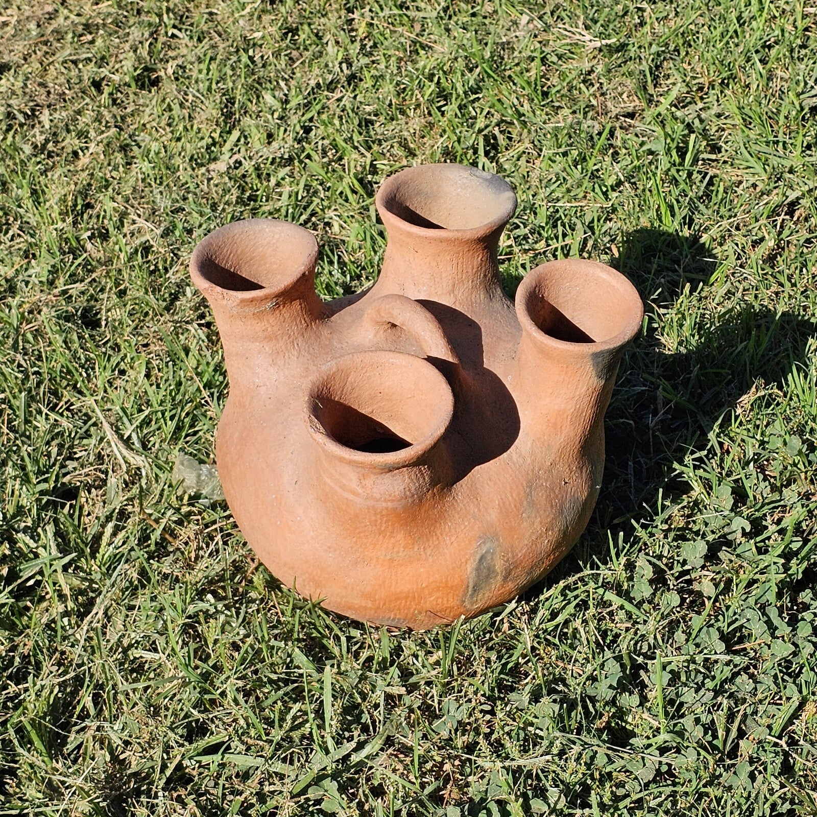 Rustic 4 Mouth Mexican Vessel Terracotta Natural Clay Native Mexican Folk Art